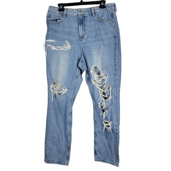 American Eagle Women's Factory Distress Mom Jean Comfort Stretch Waist Size 14L - Picture 3 of 10